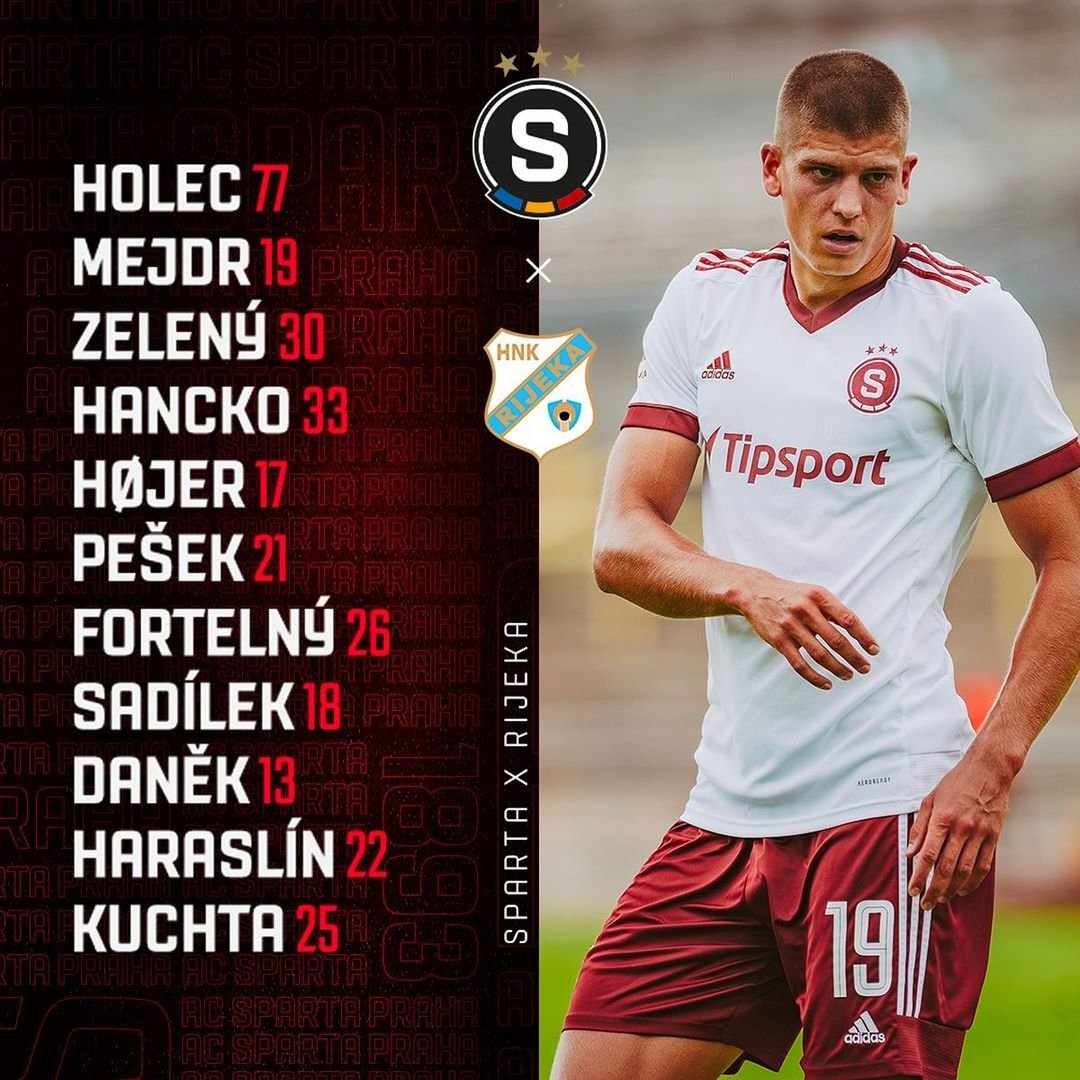 1️⃣1️⃣ SESTAVA | Do zápasu proti @nk_rijeka ?? nastoupíme v této sestavě. #acsparta

? Přímý přenos sledujte na ????.??????.??